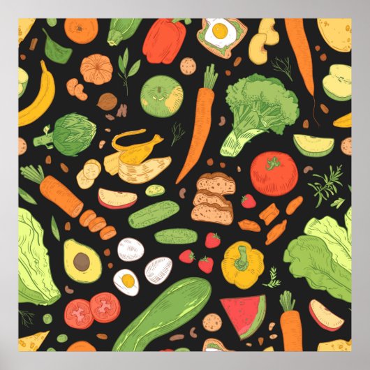 Seamless pattern with dietary food, wholesome grom poster (Voorkant)
