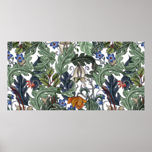Seamless pattern with flowers in art deco style. M Poster