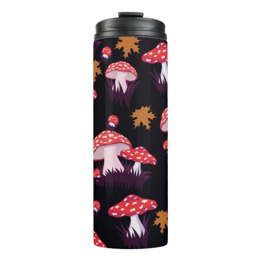 Seamless pattern with fly agaric and maple leaves. thermosbeker (Voorkant)