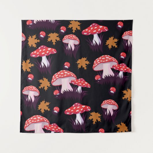Seamless pattern with fly agaric and maple leaves. wandkleed (Voorkant)