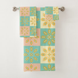 Seamless pattern with geometric floral motifs bad handdoek