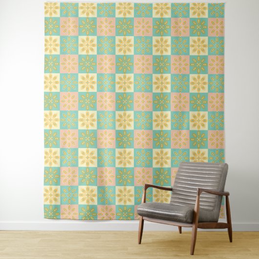 Seamless pattern with geometric floral motifs wandkleed (In situ)