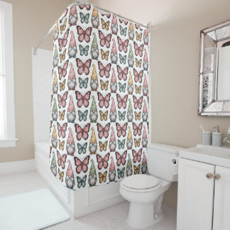 Seamless Pattern with Gnomes and Butterflies Douchegordijn