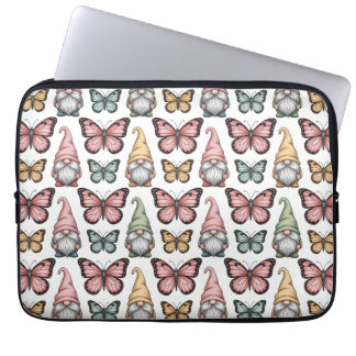 Seamless Pattern with Gnomes and Butterflies Laptop Sleeve