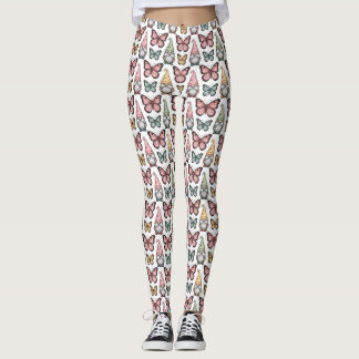 Seamless Pattern with Gnomes and Butterflies Leggings
