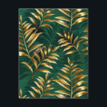 Seamless pattern with golden ferns advieskaart<br><div class="desc">Seamless pattern of gold,  jewelry,  shiny fern branches and leaves on green,  woodland,  textured background. Golden fern.</div>
