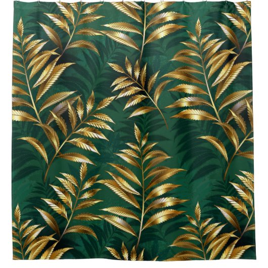 Seamless pattern with golden ferns douchegordijn (Voorkant)
