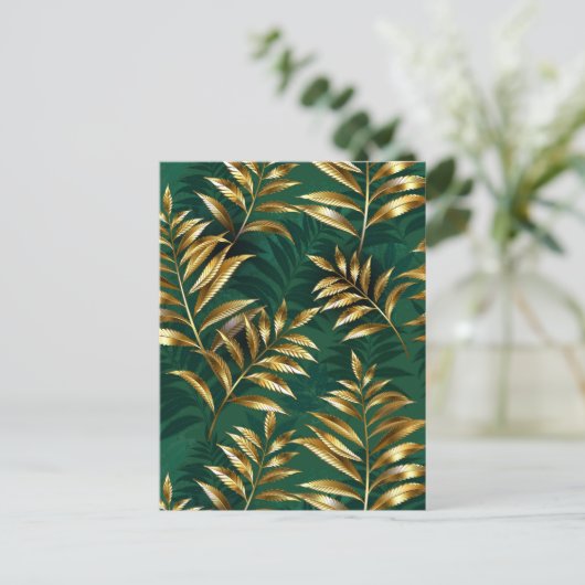 Seamless pattern with golden ferns feestdagenkaart (Staand voorkant)