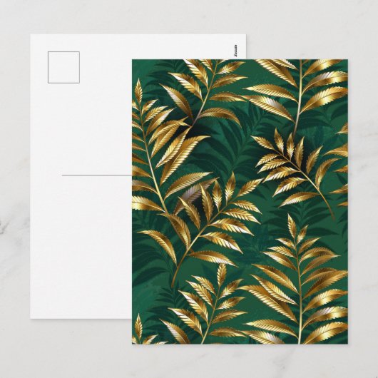 Seamless pattern with golden ferns feestdagenkaart (Voorkant / Achterkant)