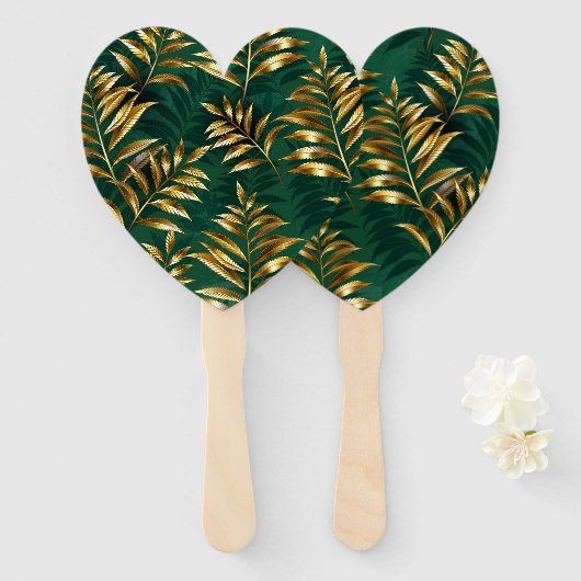 Seamless pattern with golden ferns handwaaier (Voorkant en achterkant)