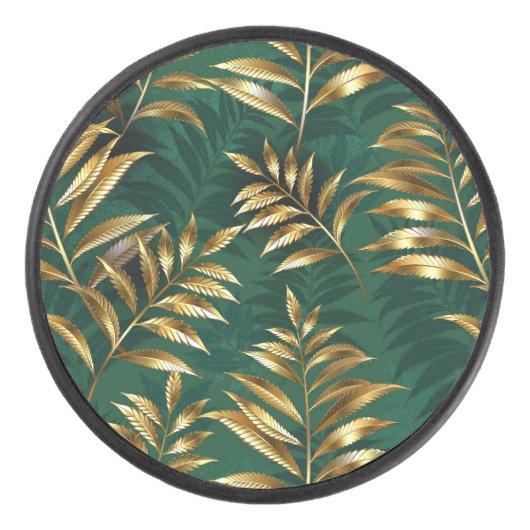 Seamless pattern with golden ferns hockey puck (Voorkant)