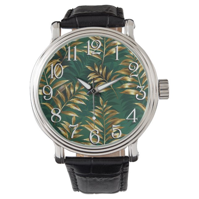 Seamless pattern with golden ferns horloge (Voorkant)