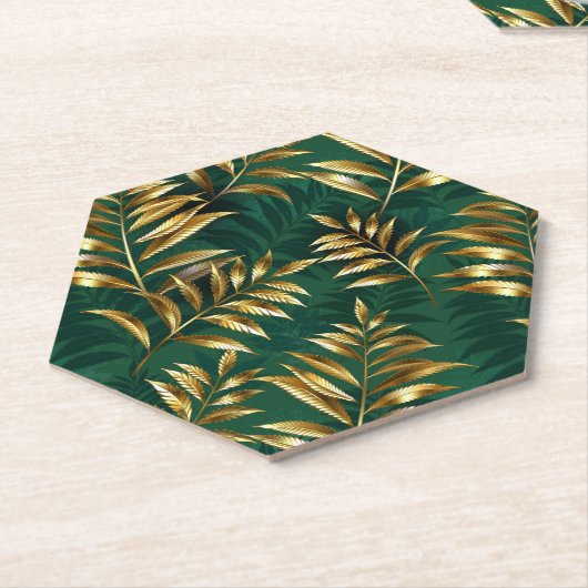 Seamless pattern with golden ferns kartonnen onderzetters (Schuin)