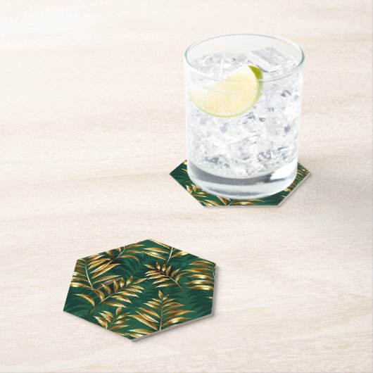 Seamless pattern with golden ferns kartonnen onderzetters (Insitu)