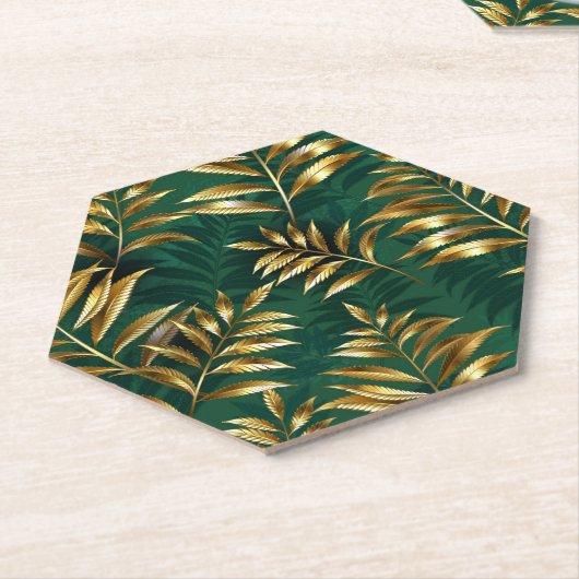 Seamless pattern with golden ferns kartonnen onderzetters (Schuin)