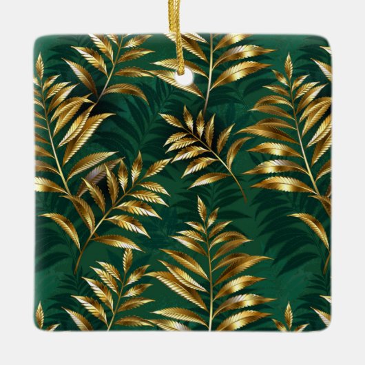 Seamless pattern with golden ferns keramisch ornament (Voorkant)