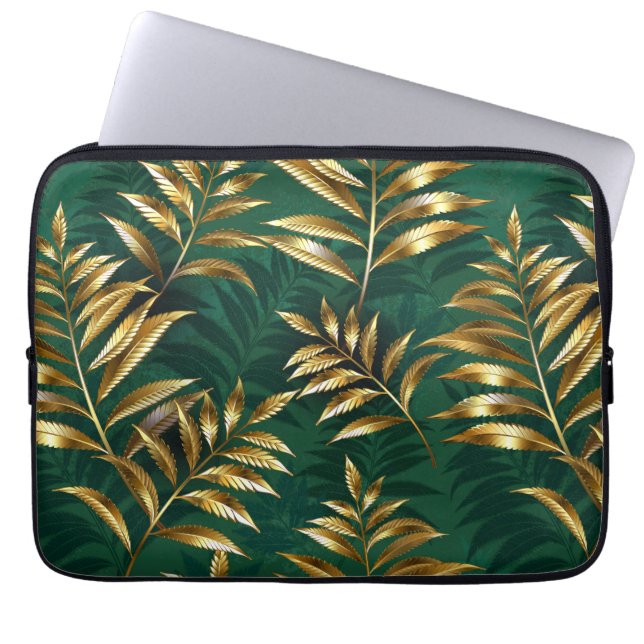 Seamless pattern with golden ferns laptop sleeve (Voorkant)