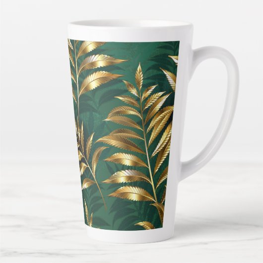 Seamless pattern with golden ferns latte mok (Rechts)