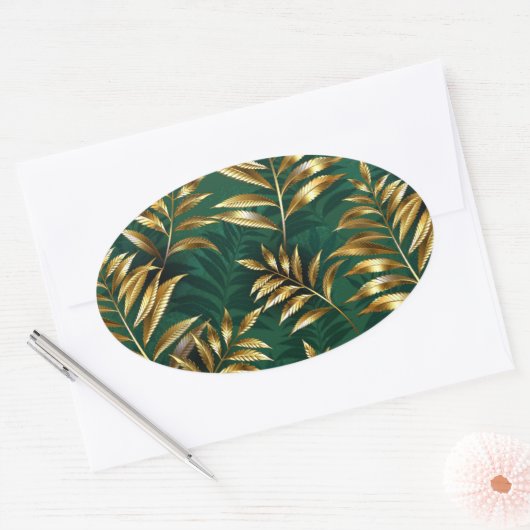 Seamless pattern with golden ferns ovale sticker (Envelop)