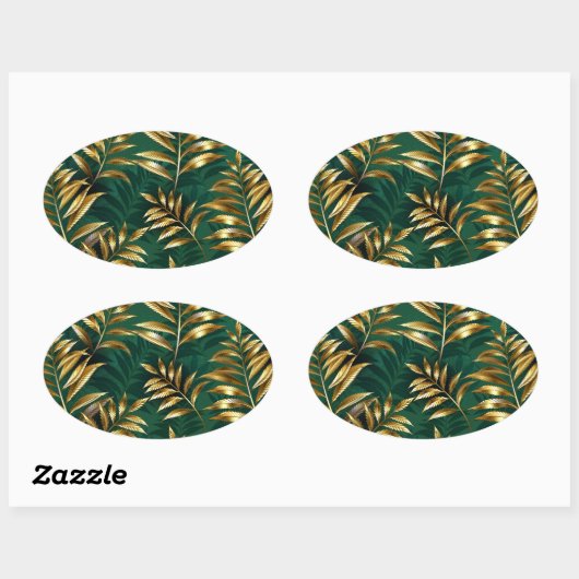 Seamless pattern with golden ferns ovale sticker (Vel)