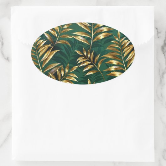 Seamless pattern with golden ferns ovale sticker (Tas)