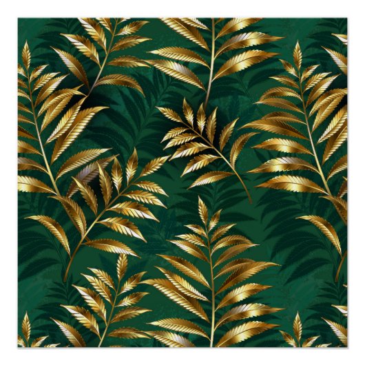 Seamless pattern with golden ferns perfect poster (Voorkant)