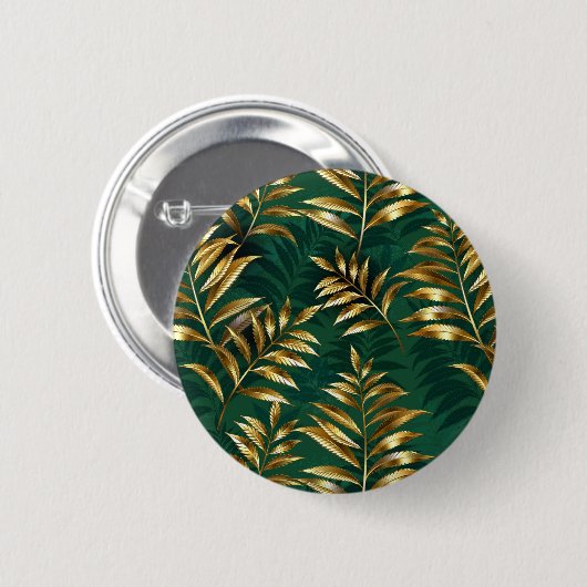 Seamless pattern with golden ferns ronde button 5,7 cm (Voorkant /achterkant)
