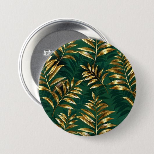 Seamless pattern with golden ferns ronde button 7,6 cm (Voorkant /achterkant)