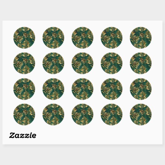 Seamless pattern with golden ferns ronde sticker (Vel)