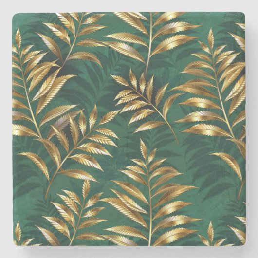 Seamless pattern with golden ferns stenen onderzetter (Voorkant)