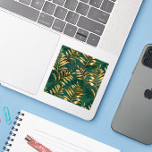 Seamless pattern with golden ferns sticker (Laptop met iPhone)