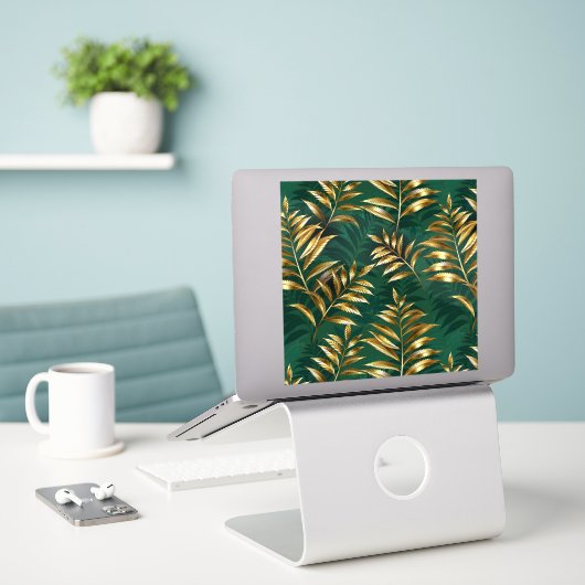 Seamless pattern with golden ferns sticker (Laptop op bureau)