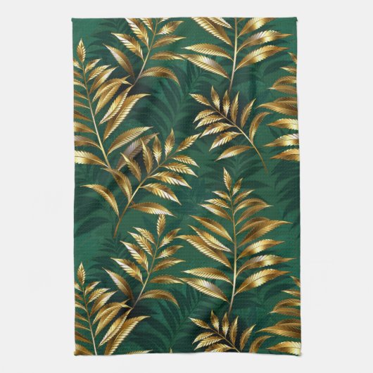 Seamless pattern with golden ferns theedoek (Verticaal)