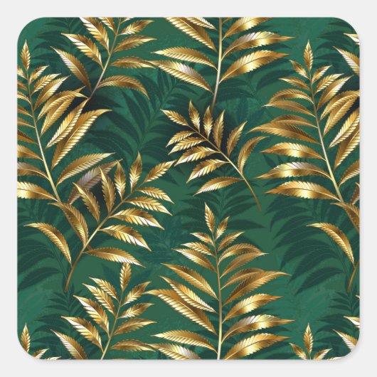 Seamless pattern with golden ferns vierkante sticker (Voorkant)