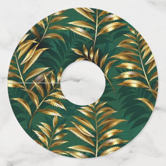 Seamless pattern with golden ferns wijnglaslabel (Voorkant)