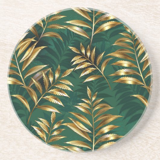 Seamless pattern with golden ferns zandsteen onderzetter (Voorkant)
