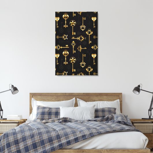 Seamless Pattern with Golden Keys Canvas Afdruk (Insitu (Slaapkamer))