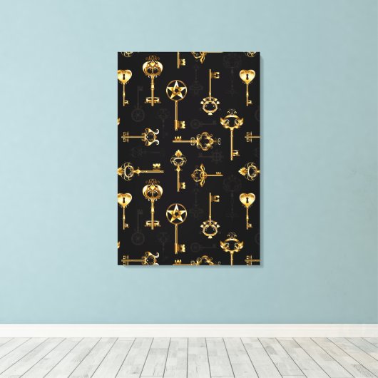 Seamless Pattern with Golden Keys Canvas Afdruk (Insitu (Houten vloer))