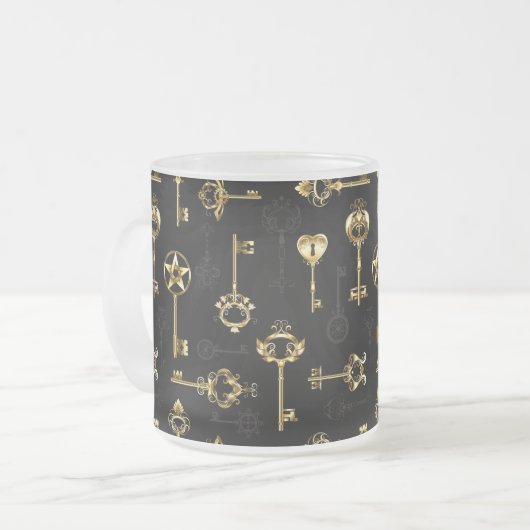 Seamless Pattern with Golden Keys Matglas Koffiemok (Voorkant links)