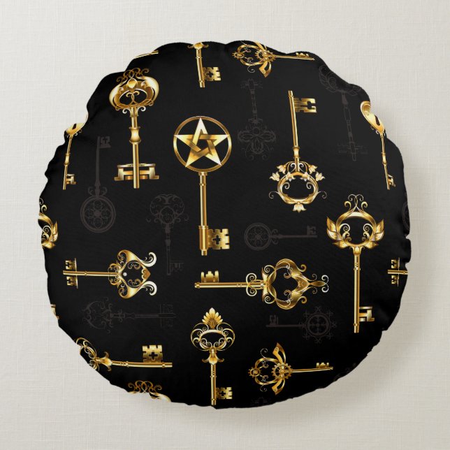 Seamless Pattern with Golden Keys Rond Kussen (Voorkant)