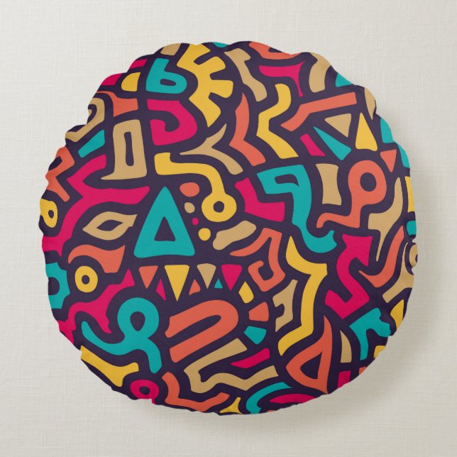 Seamless Pattern with Graffiti Curve Shapes. Mix o Rond Kussen (Voorkant)