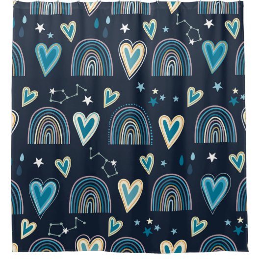Seamless pattern with hearts, rainbows and celesti douchegordijn (Voorkant)