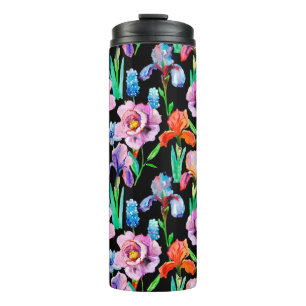 Seamless pattern with Iris and Peony flowers, Wate Thermosbeker