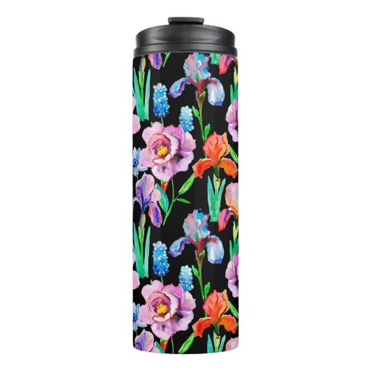 Seamless pattern with Iris and Peony flowers, Wate Thermosbeker (Voorkant)