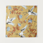 Seamless pattern with Japanese white cranes and pe Wandkleed (Voorkant (horizontaal))