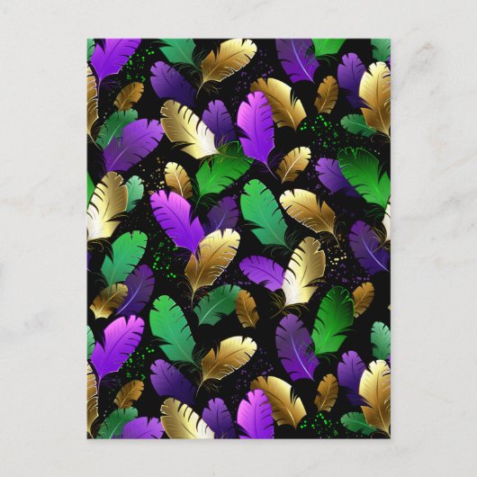 Seamless Pattern with Mardi Gras feathers Briefkaart (Voorkant)