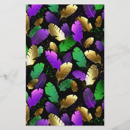 Seamless Pattern with Mardi Gras feathers Briefpapier (Voorkant)