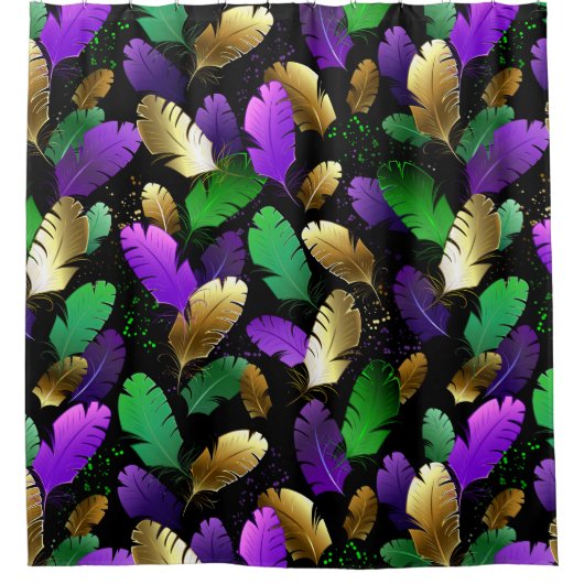 Seamless Pattern with Mardi Gras feathers Douchegordijn (Voorkant)