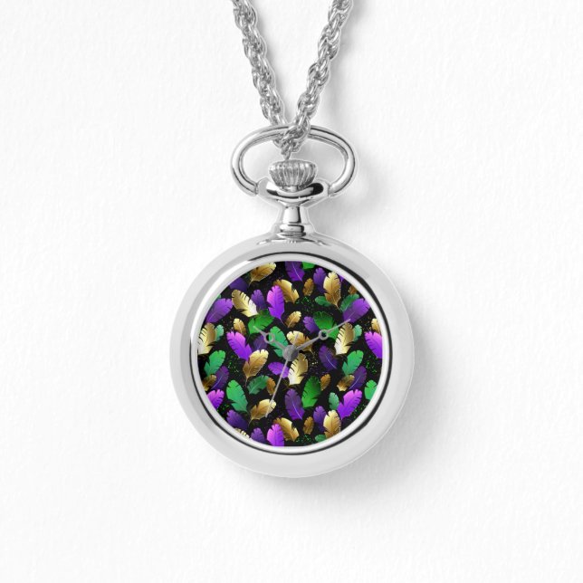 Seamless Pattern with Mardi Gras feathers Horloge (Voorkant)