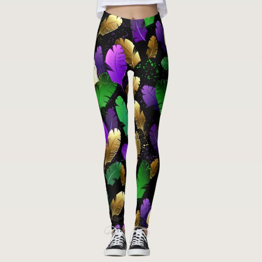 Seamless Pattern with Mardi Gras feathers Leggings (Voorkant)